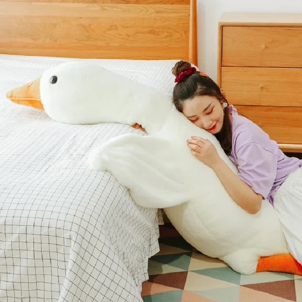 Big White Goose Throw Pillow Duck Sleeping Plush Toy Big Goose Doll Stuffed Toy - in use