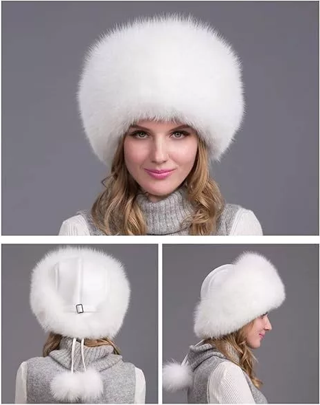 Natural Fox Fur Winter Hat with Earmuffs (Women's) - detail