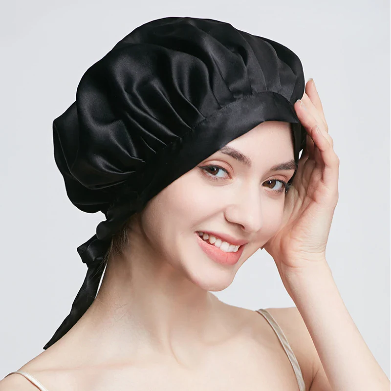 All-Night Silk Bonnet - Stays On All Night Guaranteed - in use