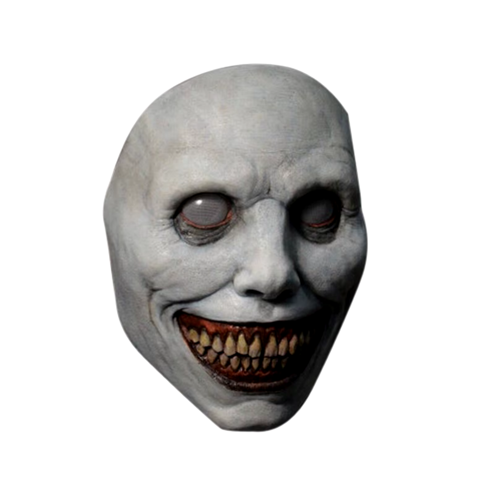 Creepy Smiling Face Evil Mask - Creepy White Eyed Demon Smiling Mask - alternate angle