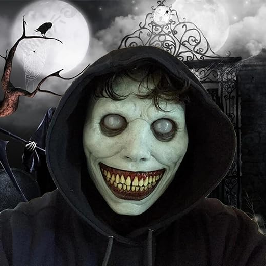 Creepy Smiling Face Evil Mask - Creepy White Eyed Demon Smiling Mask - detail