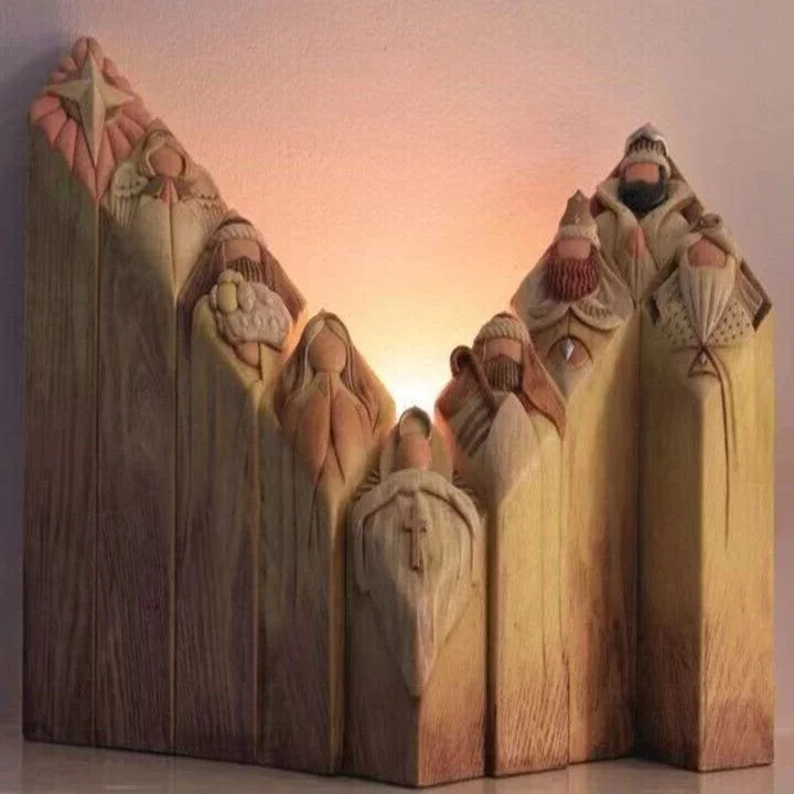 9pcs Heaven Nativity Tree Pillar Statues - detail