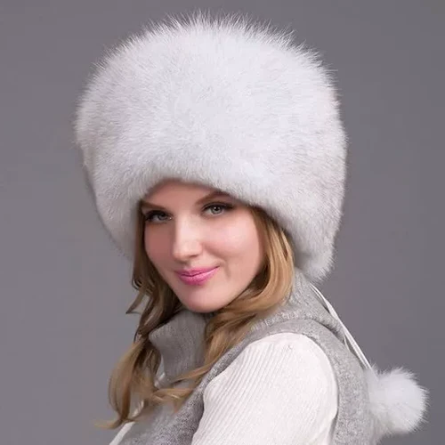 Natural Fox Fur Winter Hat with Earmuffs (Women's) - alternate angle