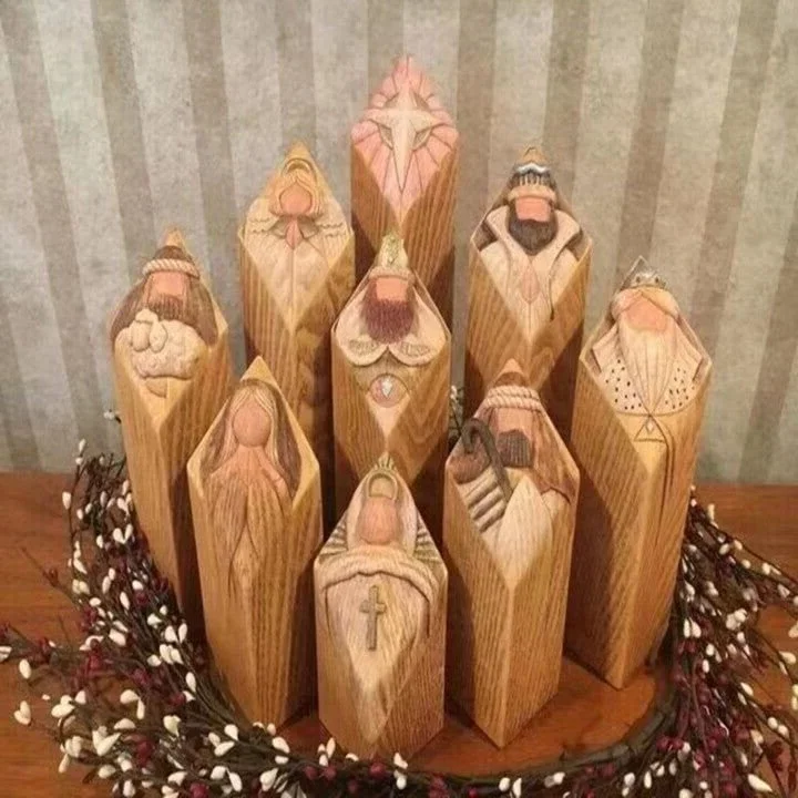 9pcs Heaven Nativity Tree Pillar Statues - alternate angle
