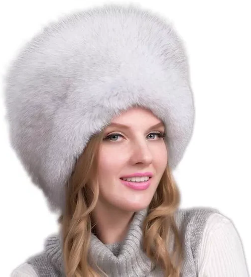 Natural Fox Fur Winter Hat with Earmuffs (Women's) - detail