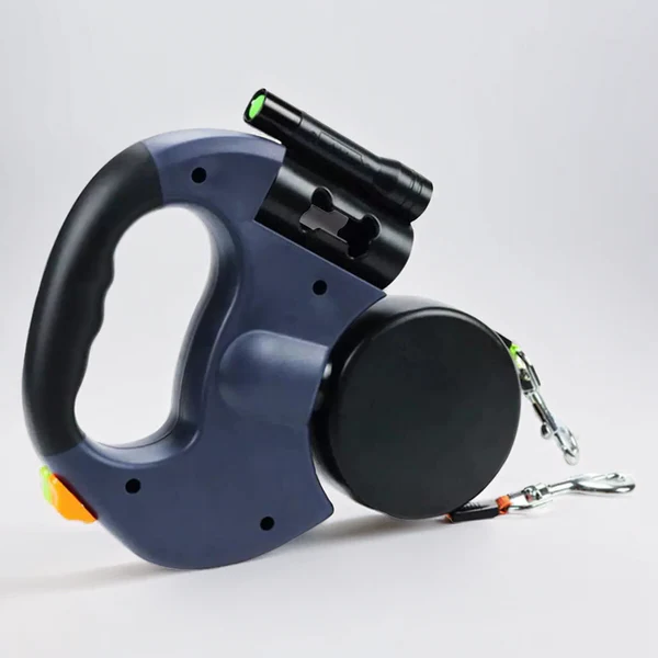 Dual Retractable Dog Leash with Flashlight & Waste Bag Holder - alternate angle