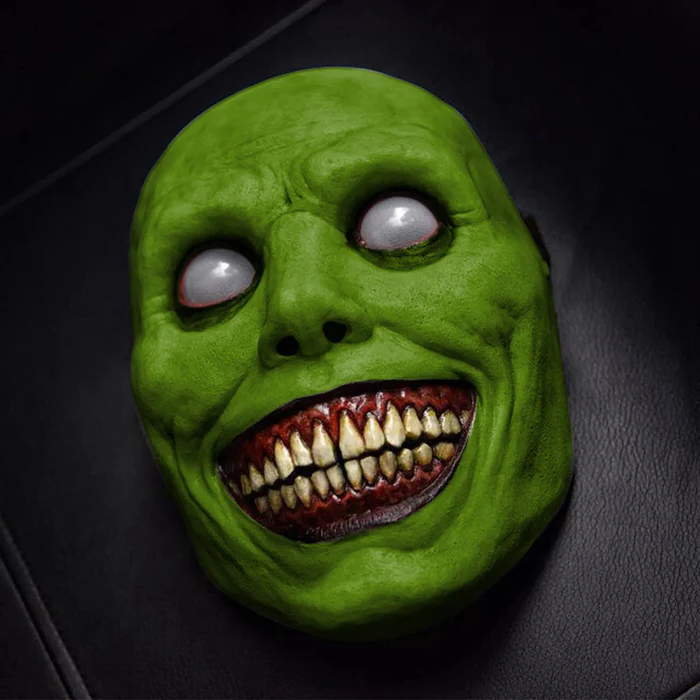 Creepy Smiling Face Evil Mask - Creepy White Eyed Demon Smiling Mask - alternate angle