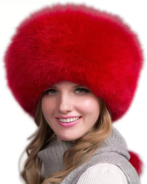Natural Fox Fur Winter Hat with Earmuffs (Women's) - in use