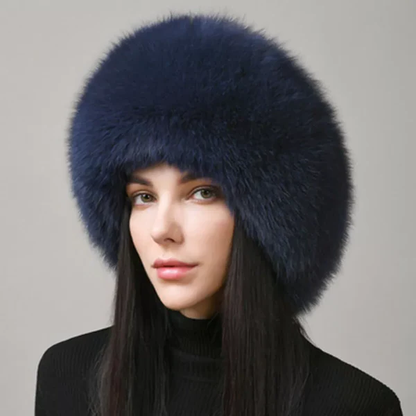 Natural Fox Fur Winter Hat with Earmuffs (Women's) - detail