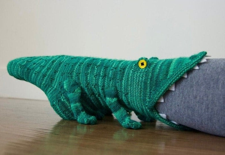 3D Knitted Crocodile Socks - Fun Novelty Crew Socks for Gifting - alternate angle