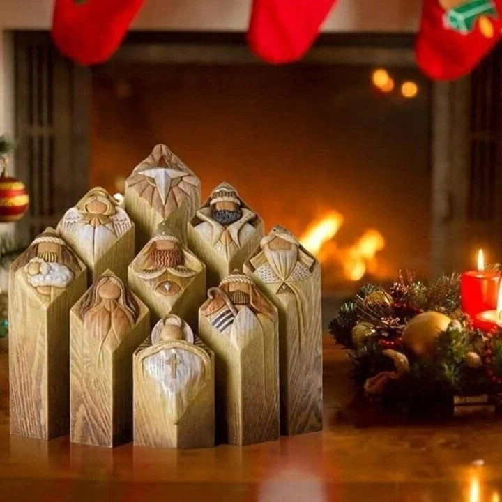 9pcs Heaven Nativity Tree Pillar Statues - detail