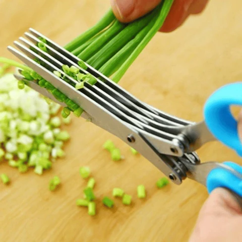 5-Blade Kitchen Salad Scissors - Multi-Cut Herb & Greens Shears - in use