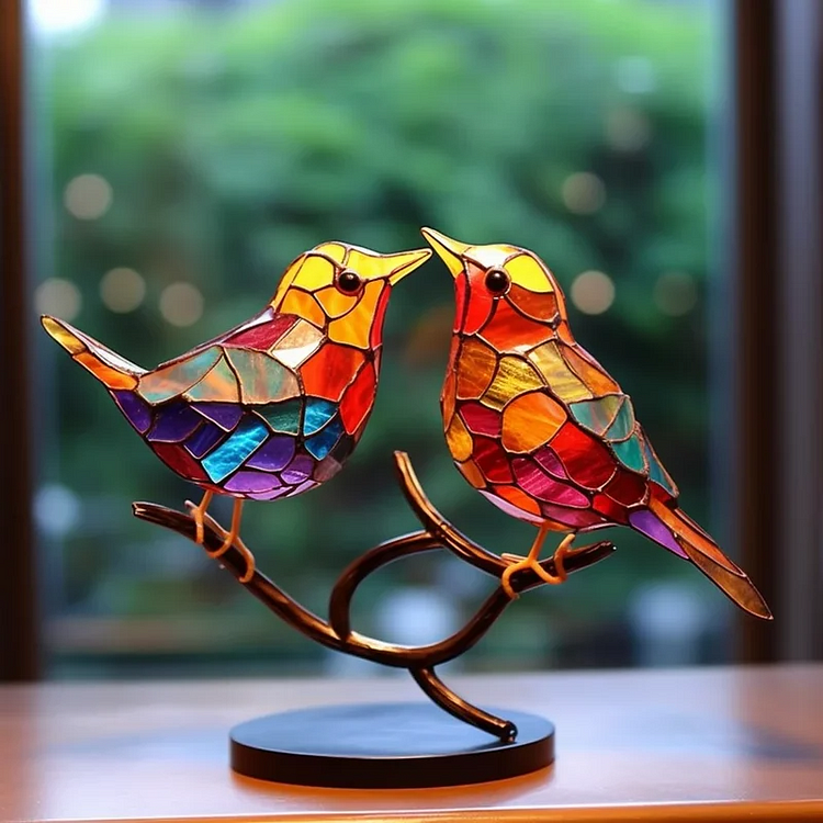 Colorful Birds on Branch Desktop Ornaments - alternate angle