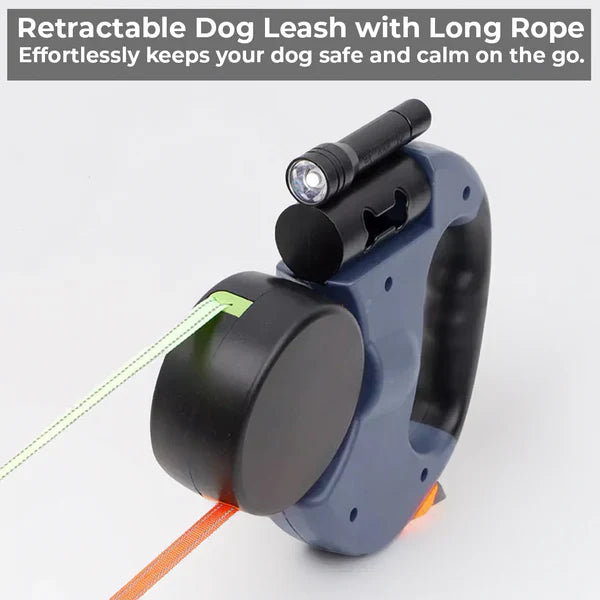 Dual Retractable Dog Leash with Flashlight & Waste Bag Holder - detail