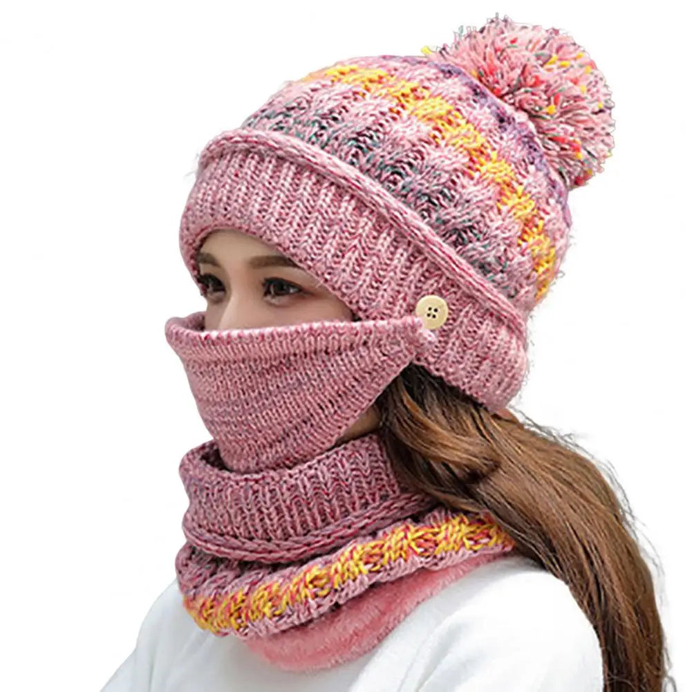 Cozy Knitted Hat Scarf Set with Velvet Lining - in use