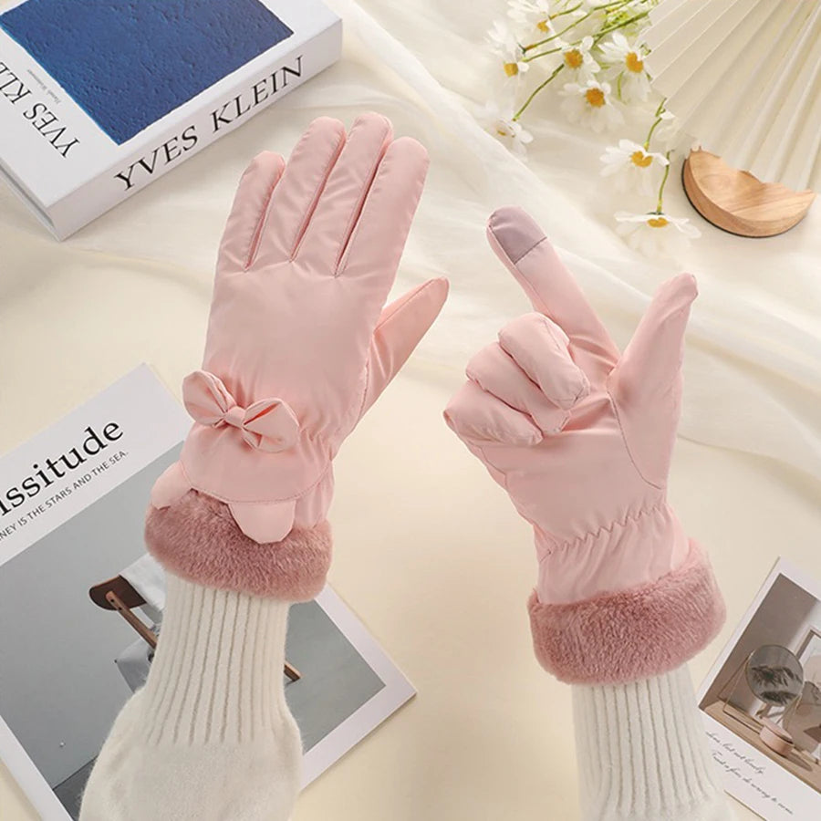 Elegant Touchscreen Winter Gloves for Women - in use