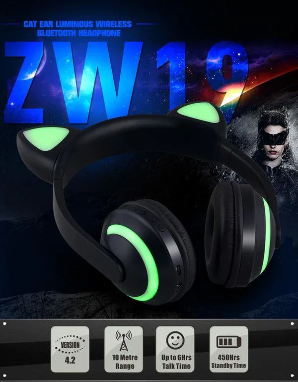 Cat Glowing Bluetooth Headphones - detail