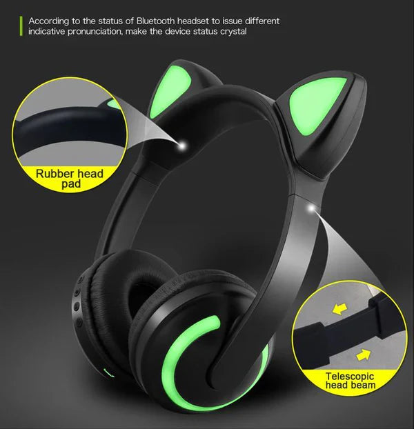 Cat Glowing Bluetooth Headphones - in use