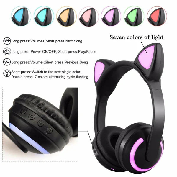 Cat Glowing Bluetooth Headphones - alternate angle