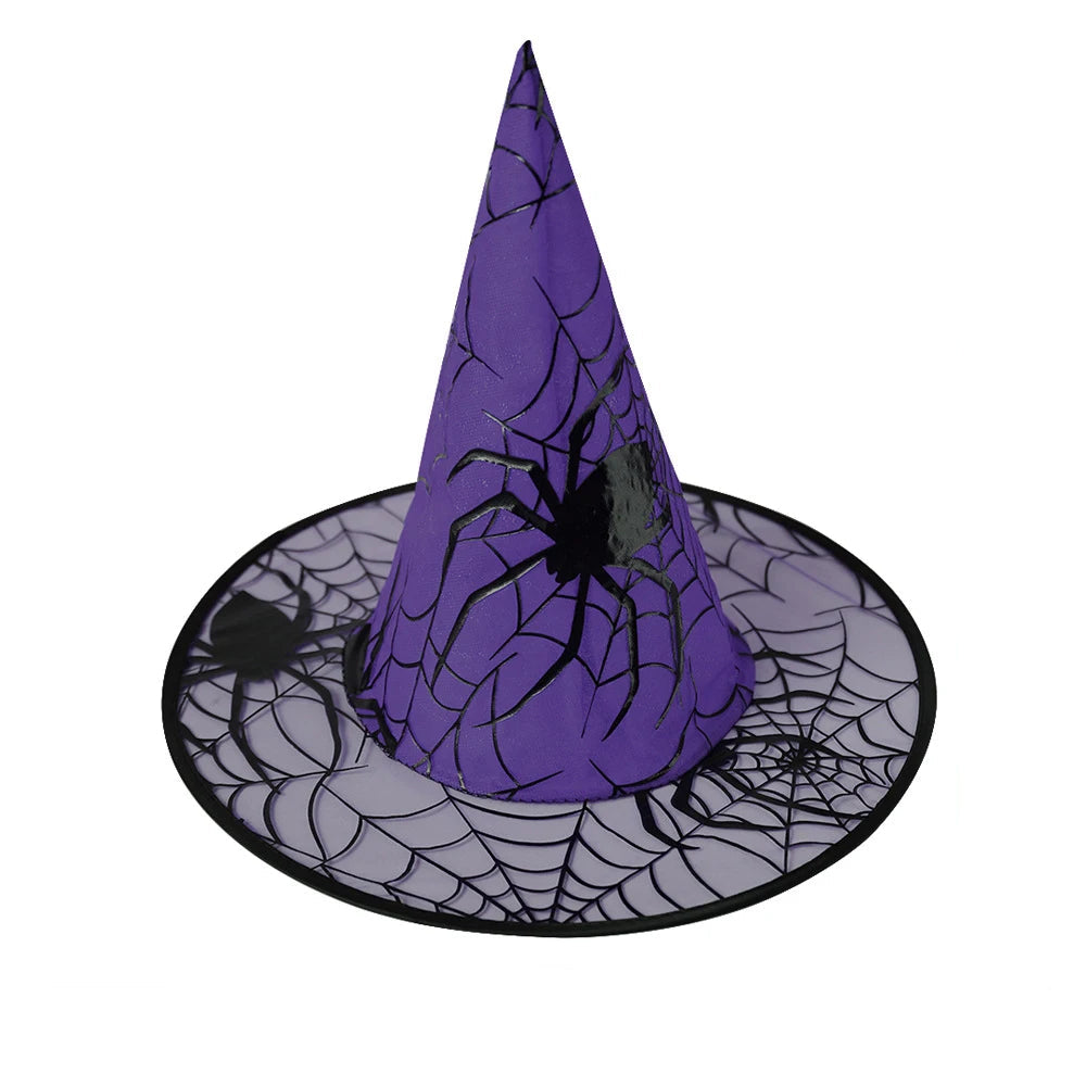Colorful Spider Web Witch Hat Halloween Costume - detail