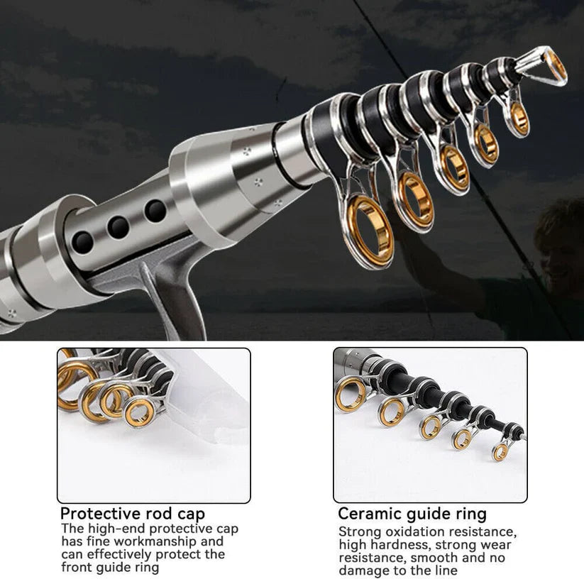 Carbon Fiber Telescopic Fishing Rod Pole Reel Combo Sea Saltwater Freshwater - alternate angle
