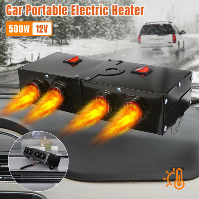 500W 12V Portable Electric Car Heater & Windshield Defroster with 4 Cooling Fans