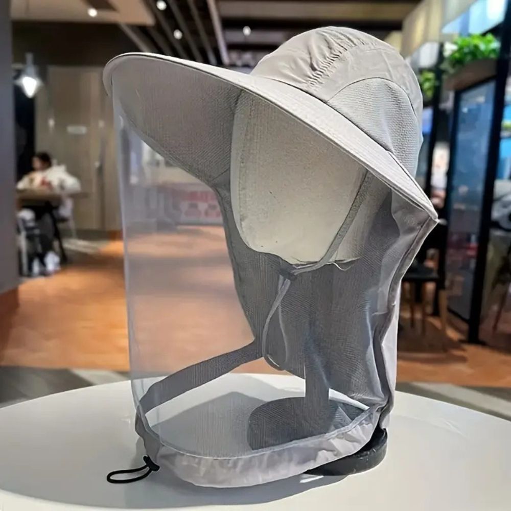 Breathable Sun and Mosquito Protection Wide Brim Hat - in use