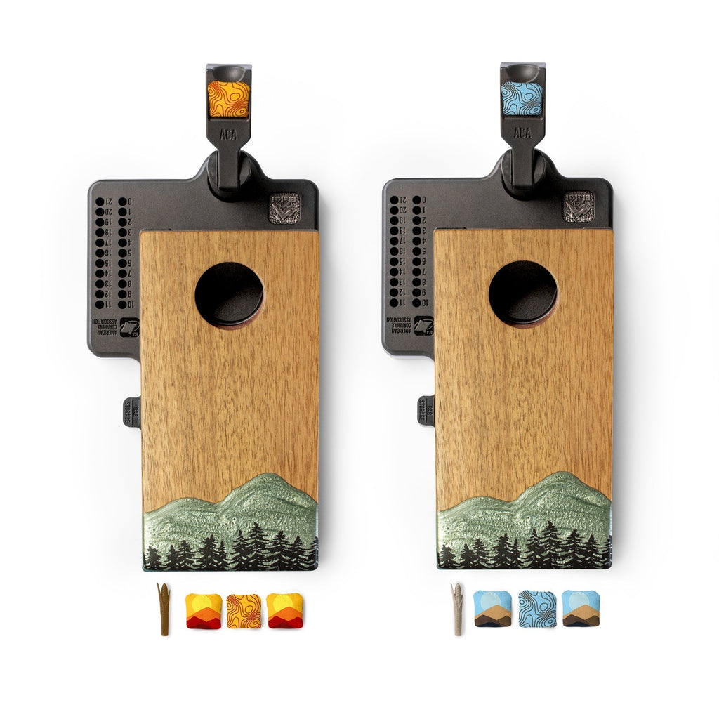 Mini Tabletop Resin & Wood Cornhole Set | Mountain Collection - detail