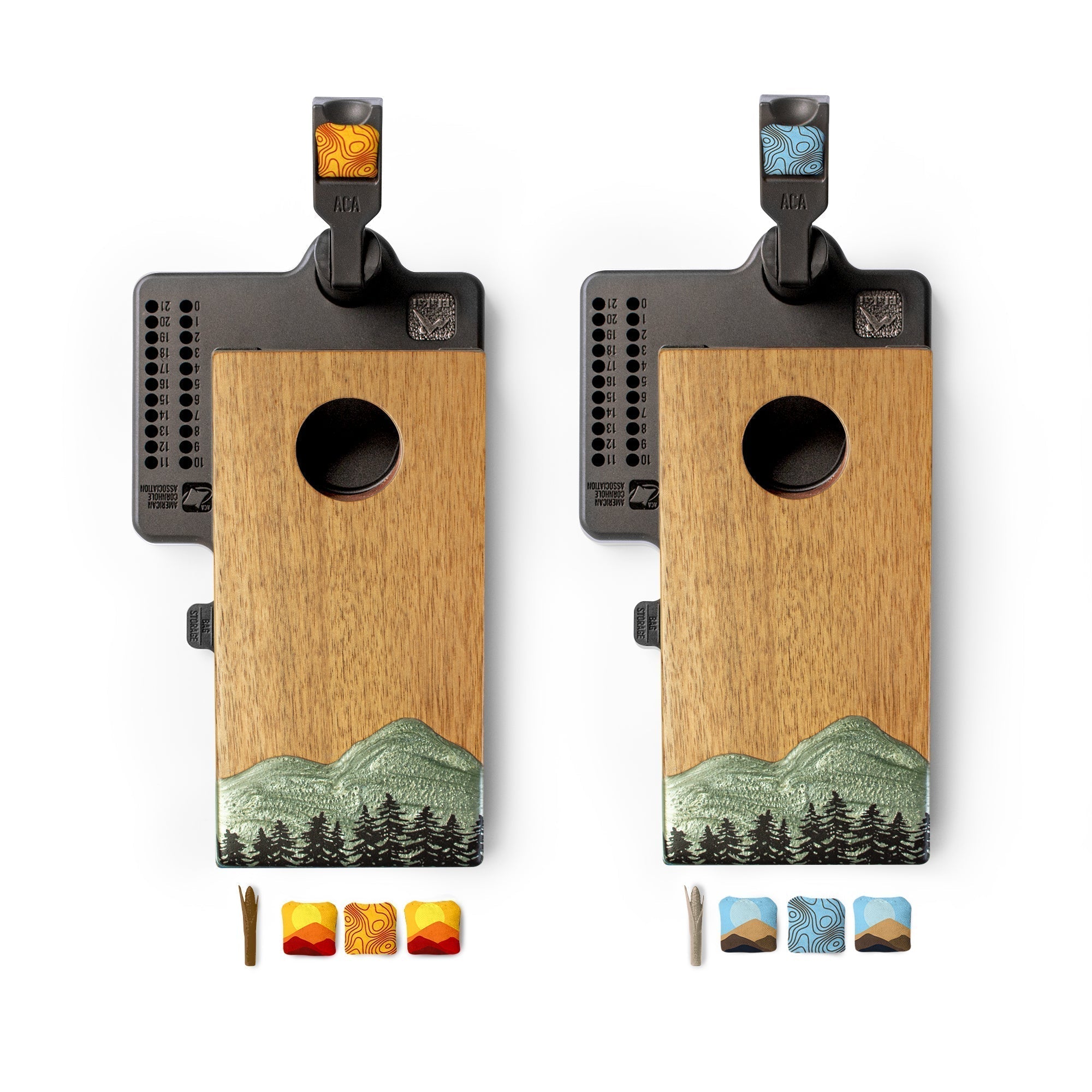 Mini Tabletop Resin & Wood Cornhole Set | Mountain Collection - detail